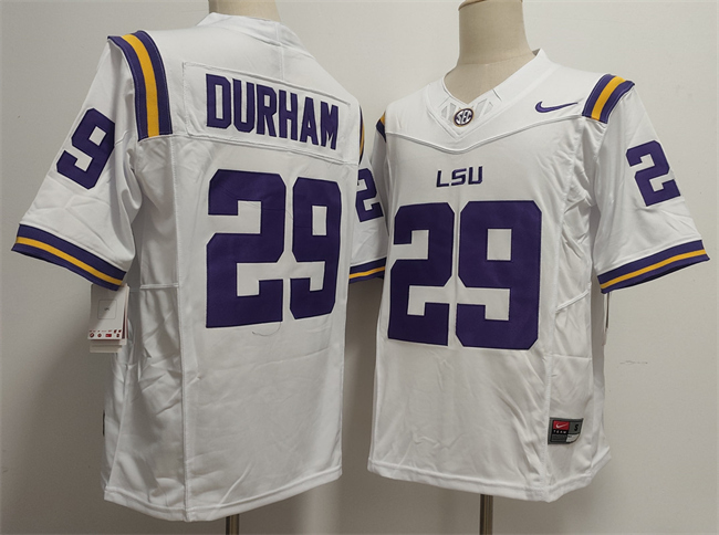 Men's LSU Tigers #29 Caden Durham White F.U.S.E. Stitched Jersey